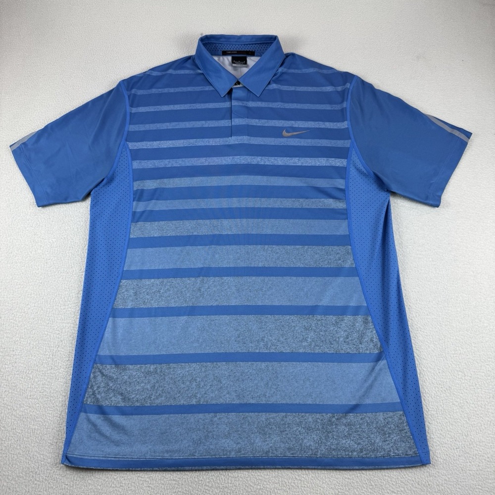 Nike TW Tiger Woods Collection Polo Golf Shirt Men's M Striped Blue 518104-403